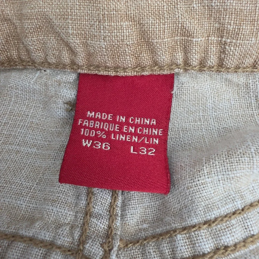 VTG Guess Jeans Mens 36x32 Tan 100% Linen Straight Leg Y2K Red Label 3-V-01